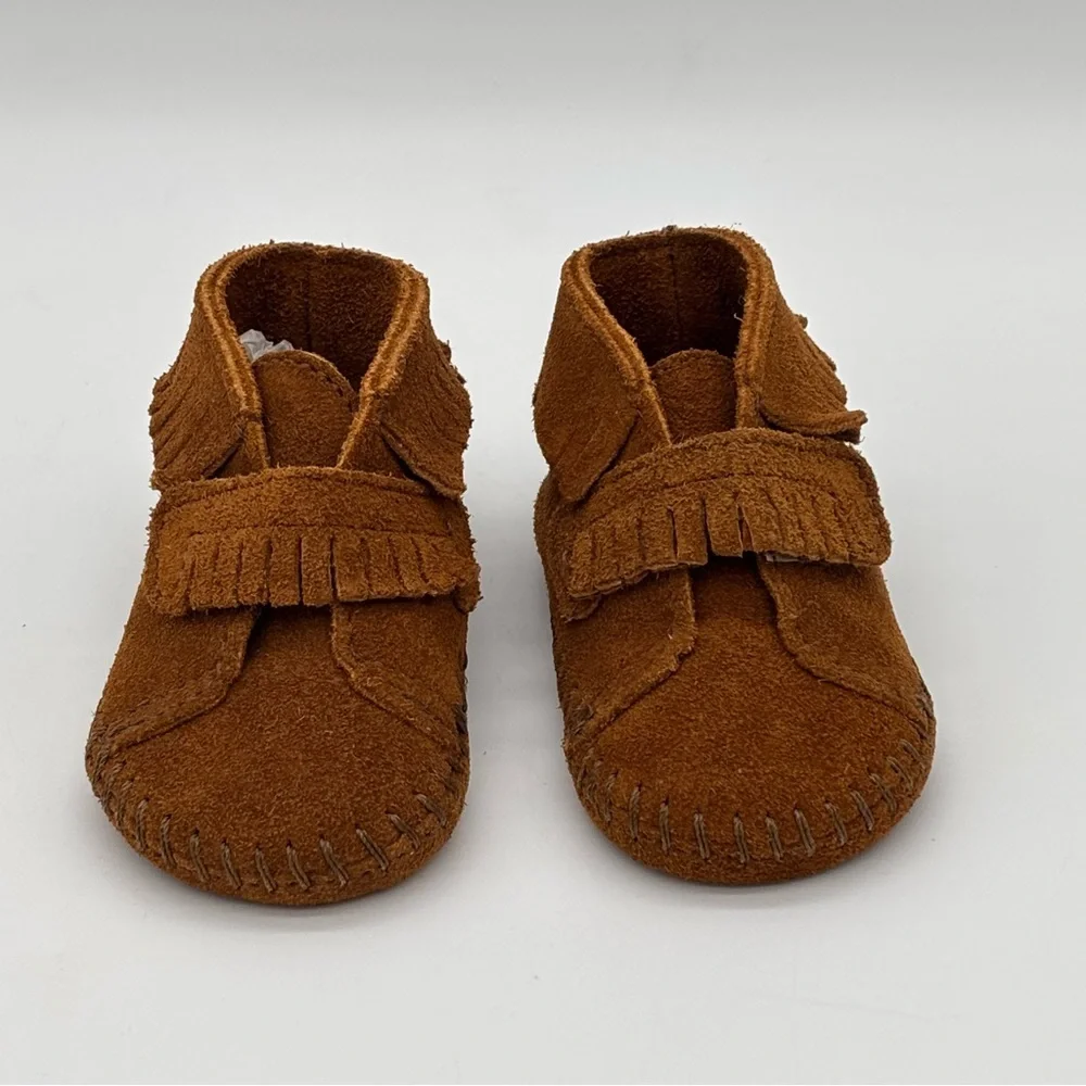 Minnetonka Baby Moccasins Infants 1 Brown Suede Fringe Soft Sole Boho Western